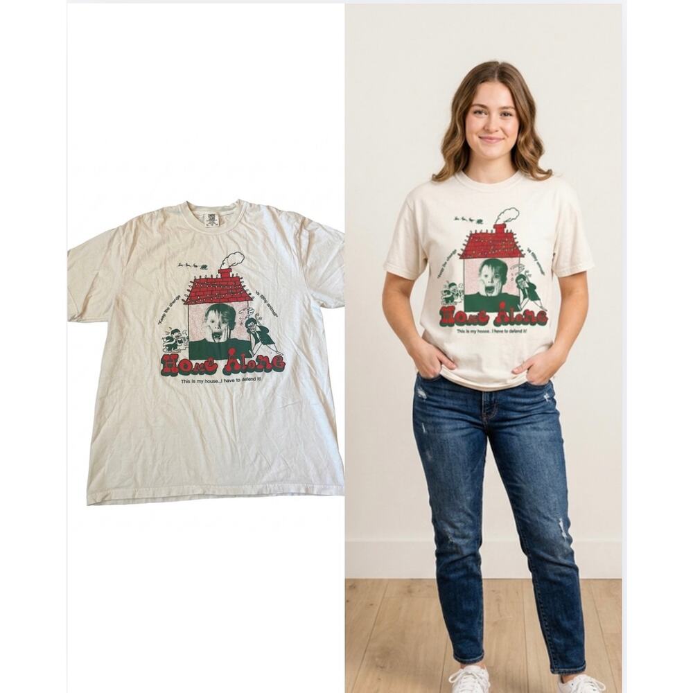 Comfort Colors Home Alone Christmas Movie Graphic Tee Shirt XL White